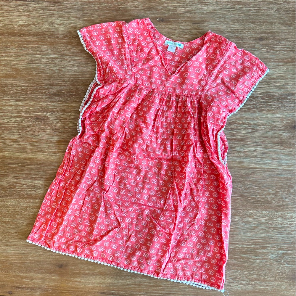 Garnet Hill Kids’ Coral and White Floral Block Print Swim Coverup Dress